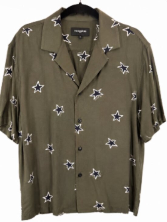 The Kooples Other - The Kooples Men’s Olive Star Print Viscose Camp Shirt Size L